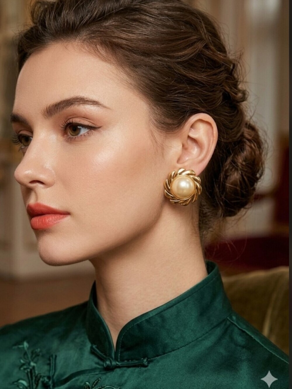Vintage Gold and Cream Pearl-Style Swirl Clip Earrings